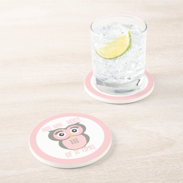 Dessous De Verre En Grès Famille de hibou géométrique stylisée violet (Côté)