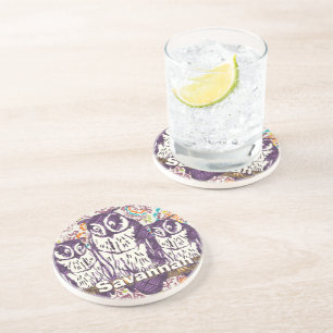 Dessous De Verre En Grès Famille de hibou géométrique stylisée violet