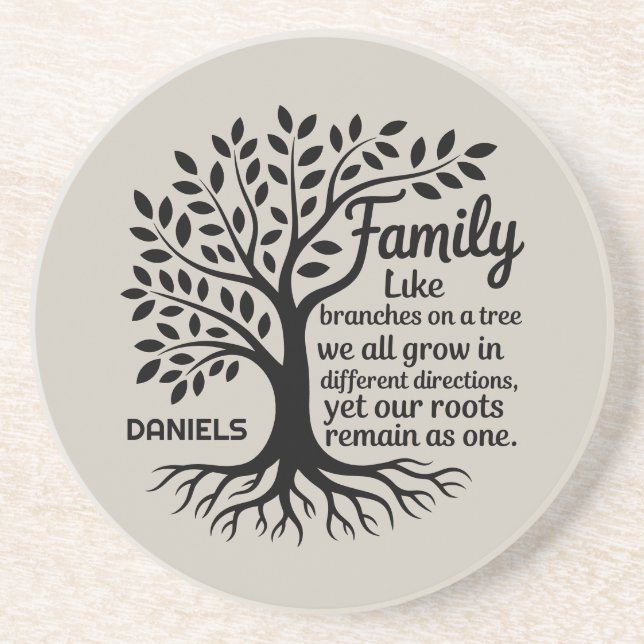 Dessous De Verre En Grès Family Tree Black & Tan Personalized Sandstone (Devant)