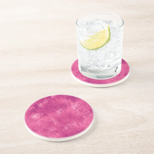 Dessous De Verre En Grès Faux Fourrure Rose Chaud