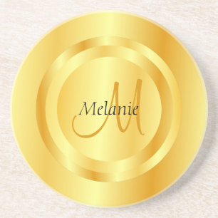 Dessous De Verre En Grès Faux Gold Moderne Monogramme Élégant Modèle
