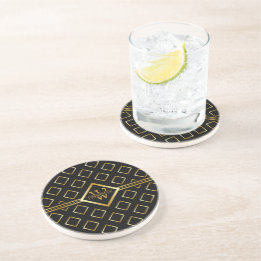 Dessous De Verre En Grès FAUX motif géométrique doré avec monogramme sur NO
