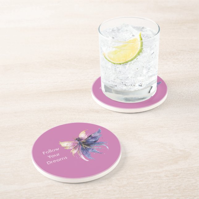 Dessous De Verre En Grès Fée crème violette rose or (Côté)