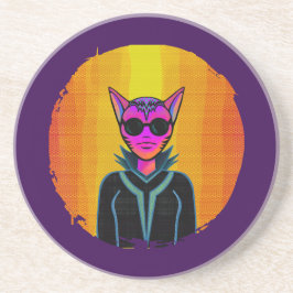 Dessous De Verre En Grès Feline Character in triplicate