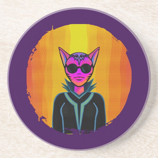 Dessous De Verre En Grès Feline Character in triplicate (Devant)