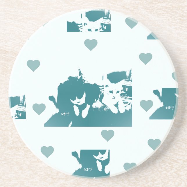 Dessous De Verre En Grès Feline Friends. Adorable Kitten Duo. (Devant)