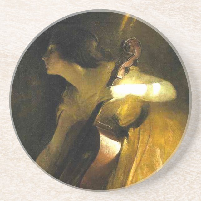 Dessous De Verre En Grès Femme Jouant Au Cello (Devant)