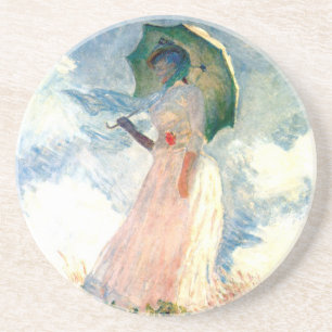 Dessous De Verre En Grès Femme Monet avec un parasol face à gauche