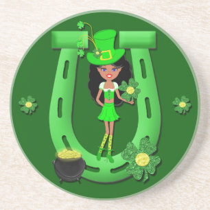 Dessous De Verre En Grès Fête de la St Patrick Brunette Girl Leprechaun