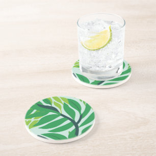Dessous De Verre En Grès Feuilles botaniques vertes aquarelle