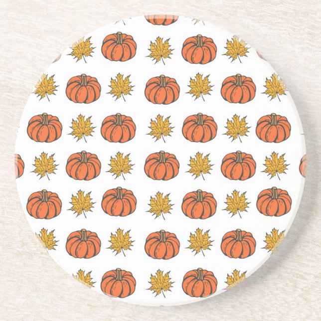 Dessous De Verre En Grès Feuilles d'automne : Motif Citrouille à main (Devant)