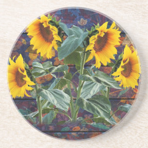 Dessous De Verre En Grès Feuilles d'automne rustiques et tournesols