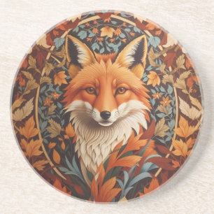Dessous De Verre En Grès Feuilles d'automne saisonnière Renard rouge Visage