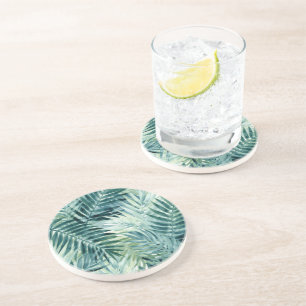 Dessous De Verre En Grès Feuilles de palmier vert cyan