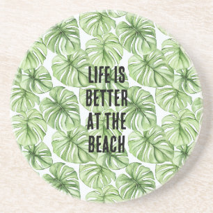 Dessous De Verre En Grès Feuilles de palmier vert tropical