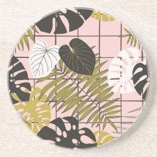 Dessous De Verre En Grès Feuilles de palmiers tropicaux, été élégant.