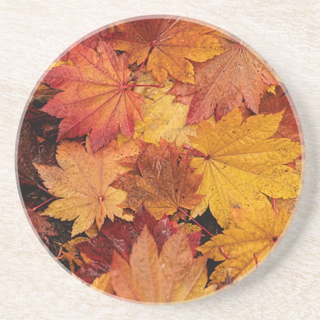 DESSOUS DE VERRE EN GRÈS FEUILLES D'OR DE L'AUTOMNE (Devant)