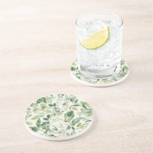 Dessous De Verre En Grès Feuilles Florales Aquarelle Verte Botanique Nature
