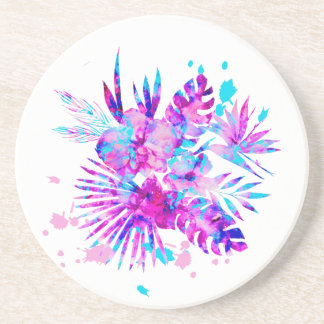 Dessous De Verre En Grès Feuilles tropicaux et fleurs