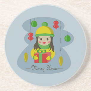 Dessous De Verre En Grès Fille avec boîte cadeau de Noël