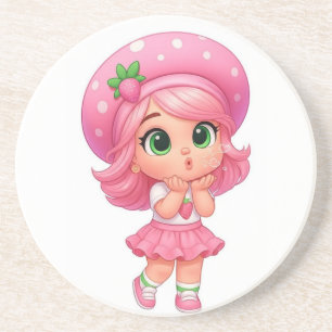 Dessous De Verre En Grès Fille Chibi Kawaii aux Fraises