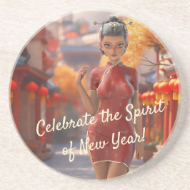 Dessous De Verre En Grès Fille Toon Exotique Fête le Nouvel An Chinois