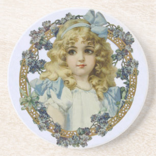 Dessous De Verre En Grès Fille vintage avec de belles fleurs et de la mâcho