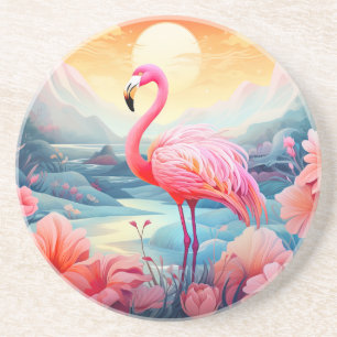 Dessous De Verre En Grès Flamant Tropical avec Fleurs