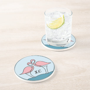 Dessous De Verre En Grès Flamants roses roses Monogram Art ou Photo Sandsto