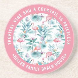 Dessous De Verre En Grès Flamants roses tropicaux feuille motif