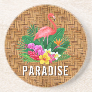 Dessous De Verre En Grès Flamingo Flowers on Wicker Pattern