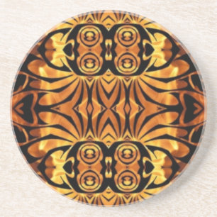 Dessous De Verre En Grès flammes orange totem autochtone pôle tribal motif