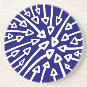 Dessous De Verre En Grès Flèches - Blanc sur Marine profonde