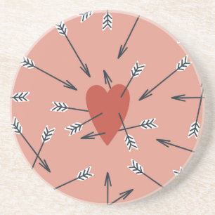 Dessous De Verre En Grès Flèches de coeur faites main.