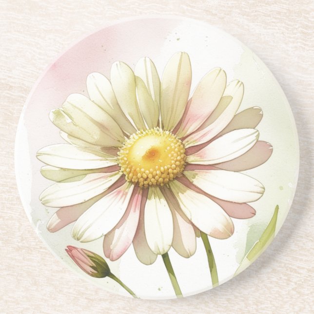 Dessous De Verre En Grès Fleur aquarelle moderne professionnelle Daisy (Devant)