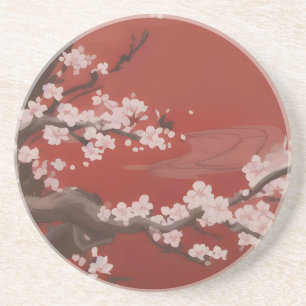 Dessous De Verre En Grès Fleur de cerisier blanche de style artistique japo