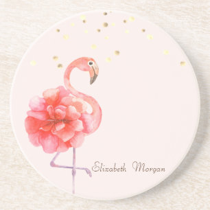 Dessous De Verre En Grès Fleur de Flamant Rose, Confettis Dorés