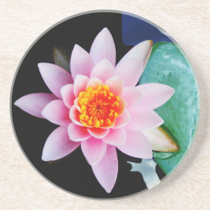 Dessous De Verre En Grès Fleur de laine d'eau chaude rose et orange de lotu