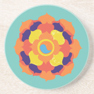Dessous De Verre En Grès Fleur de Lotus colorée Yin & Yang Mandala