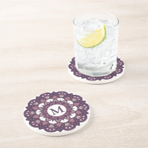 Dessous De Verre En Grès Fleur de magenta décorative Mandala Monogramme