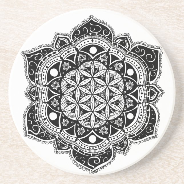 Dessous De Verre En Grès Fleur de mandala de la vie (Devant)