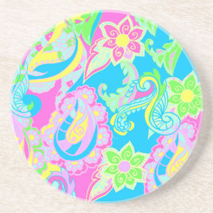 Dessous De Verre En Grès Fleur de Paisley Pastel