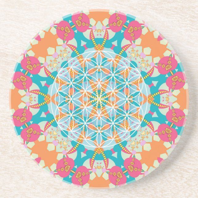 Dessous De Verre En Grès Fleur de vie Mandala brillante (Devant)