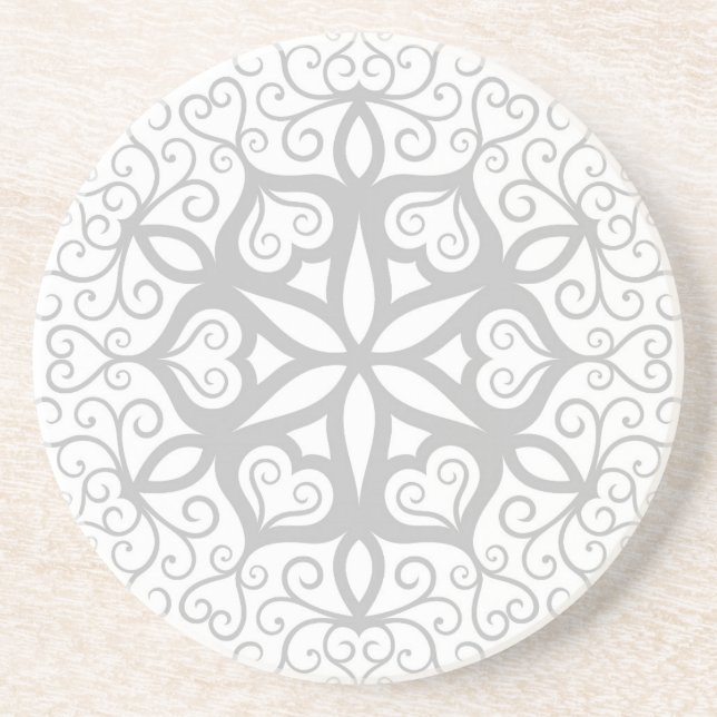 Dessous De Verre En Grès Fleur fractale en noir et blanc Embellissement 4 D (Devant)