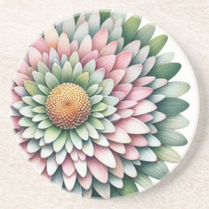 Dessous De Verre En Grès Fleur Mood - Rose, Sage et Jaune partiel
