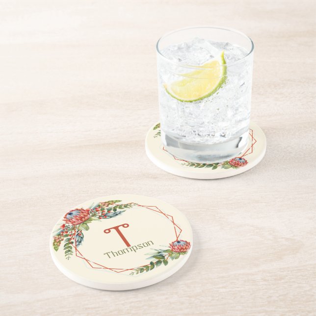 Dessous De Verre En Grès Fleur Orange Succulente  (Côté)