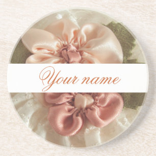 Dessous De Verre En Grès Fleur Saumon Personnalisée Rose Et Peach