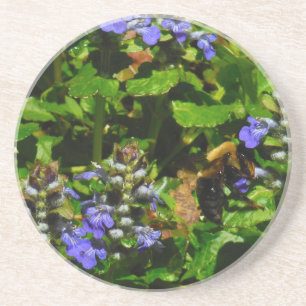 Dessous De Verre En Grès Fleur violette et abeille boursouflante