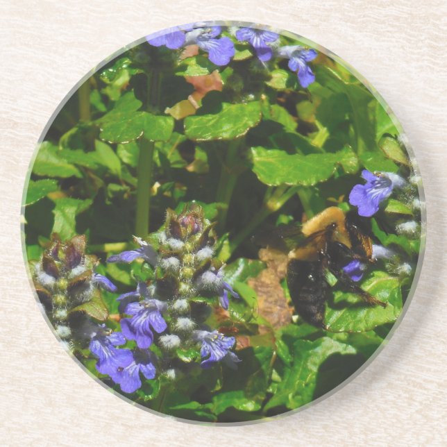 Dessous De Verre En Grès Fleur violette et abeille boursouflante (Devant)