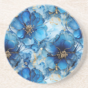 dessous de verre en grès fleuri bleu